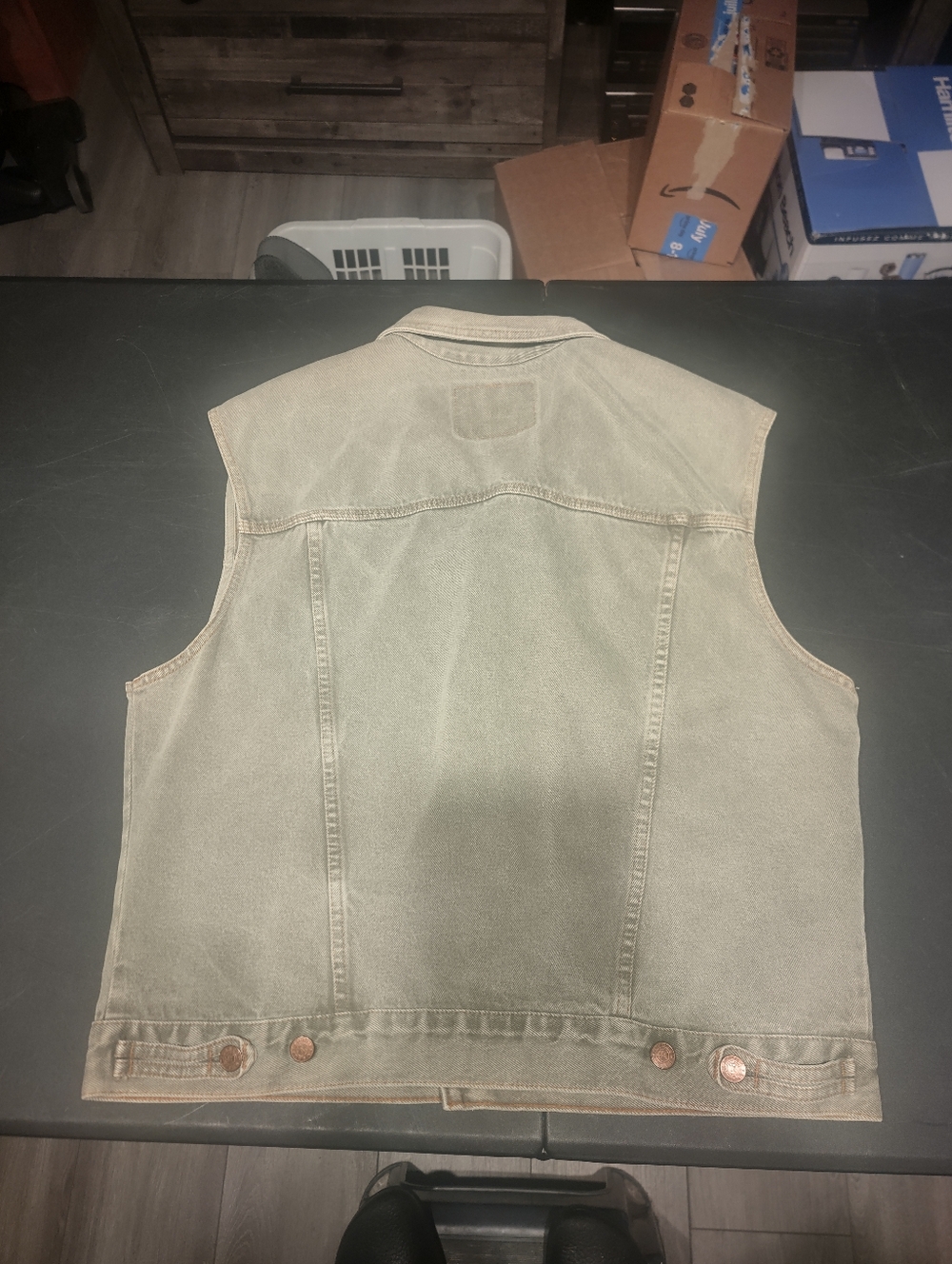 1990s Vintage Hollywood Denim Vest - Sage Green - Men's Large - Picture 2 of 5